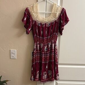 Rue21 Burgundy and Cream Mini Dress